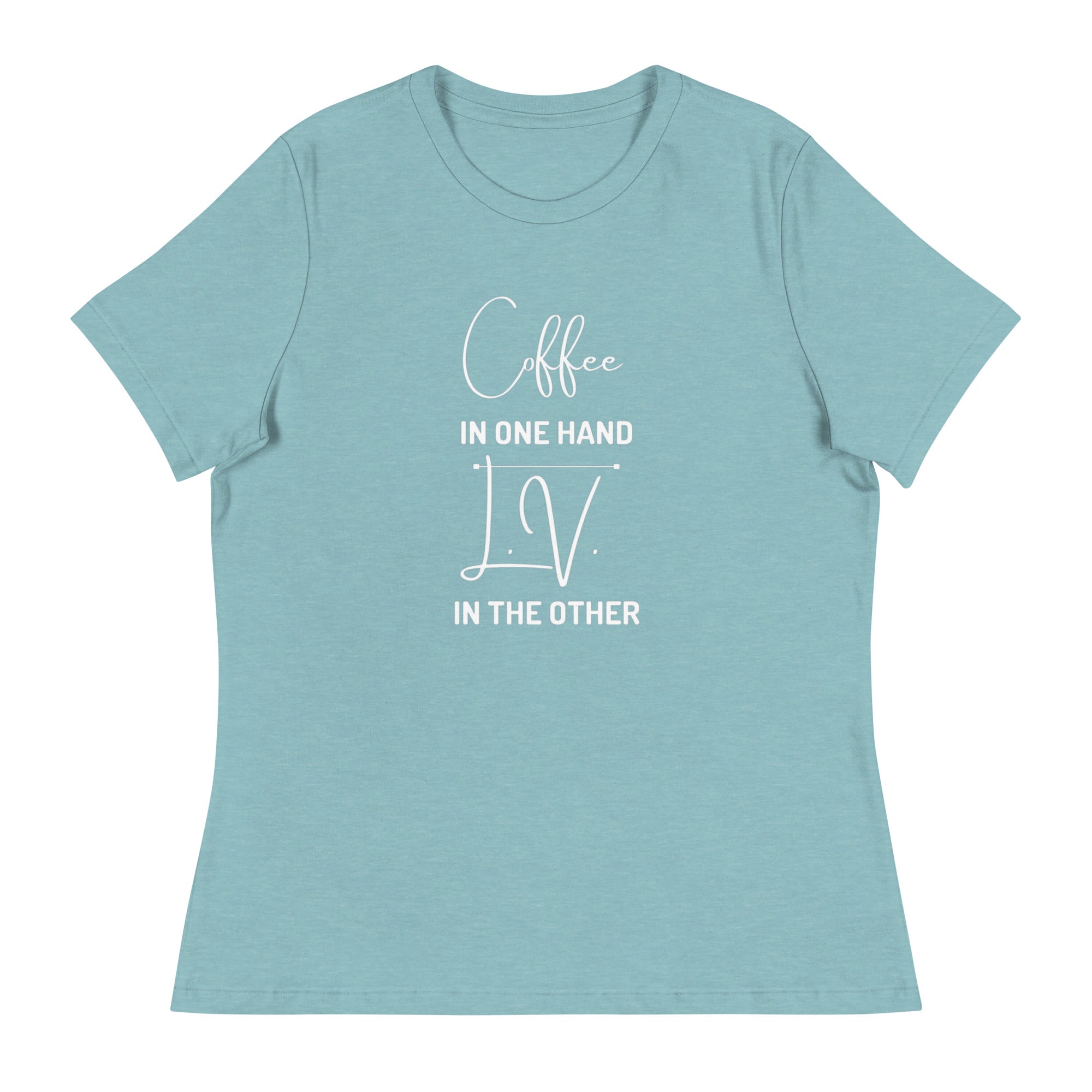 KIMMIEBBAGS Coffee in one hand, Women's Relaxed T-Shirt