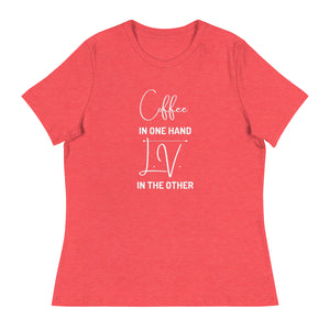 KIMMIEBBAGS Coffee in one hand, Women's Relaxed T-Shirt